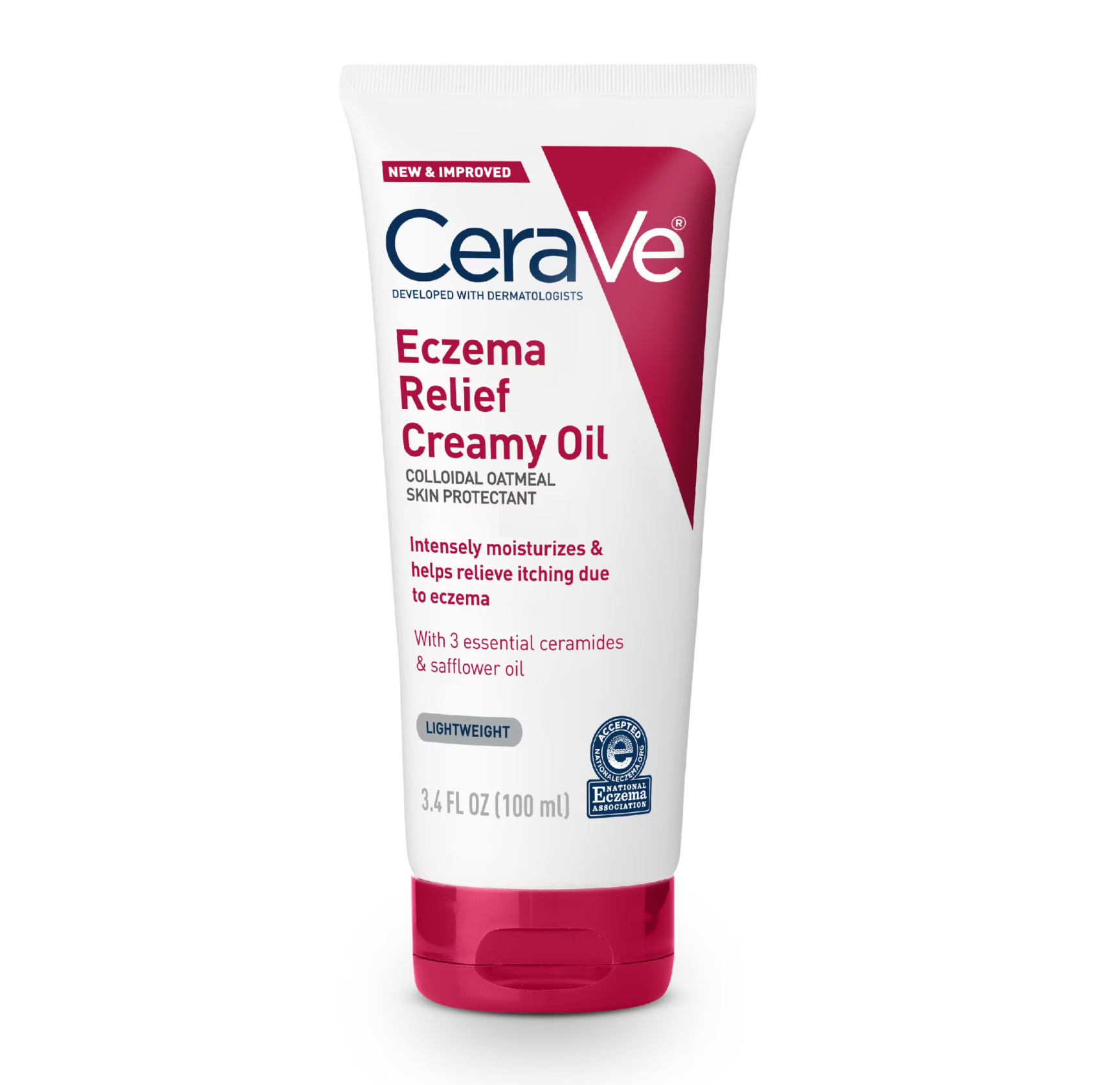 CeraVe Eczema Relief Creamy Oil tube on a white backgroundCeraVe Itch Relief 濕疹舒緩乳霜油 100ml