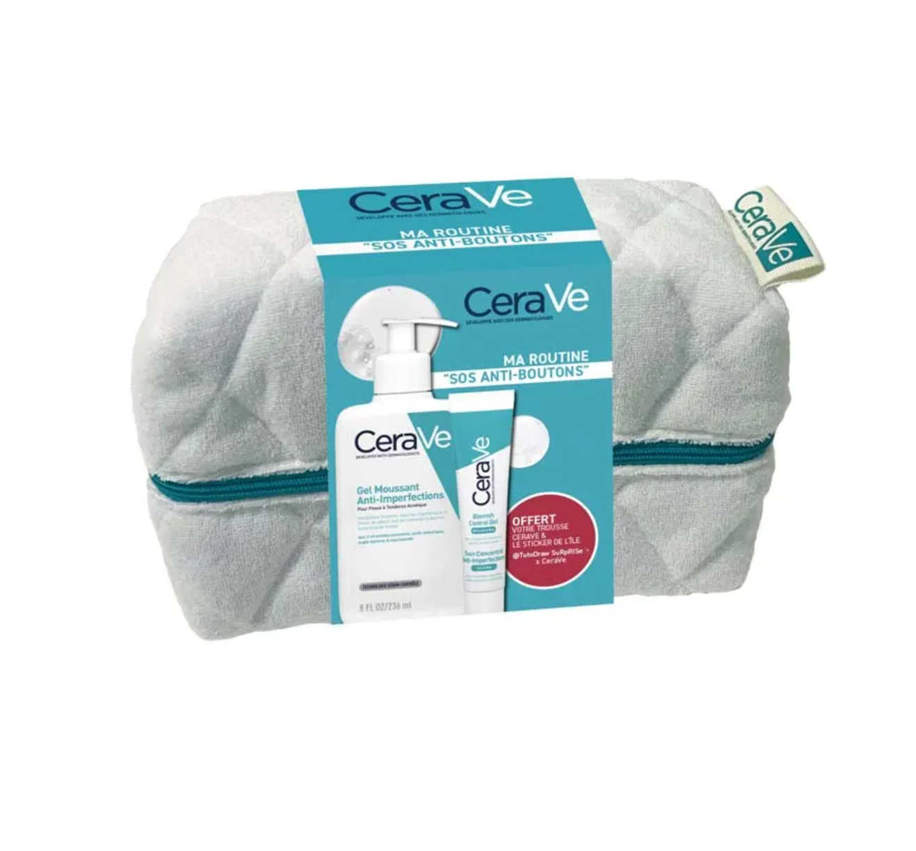 CeraVe product set with towel on a white background