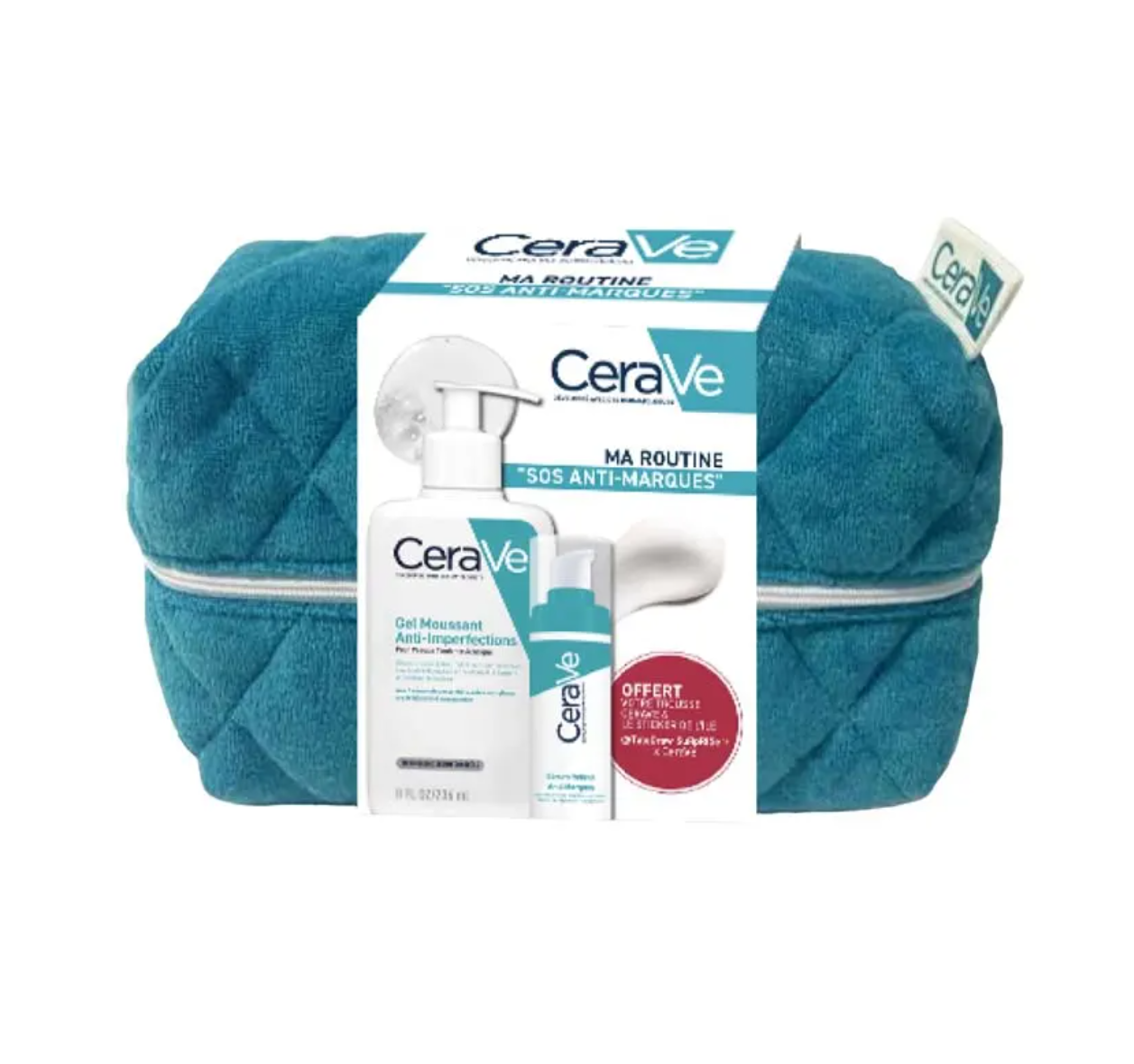 CeraVe skincare products with a blue towel on a white background