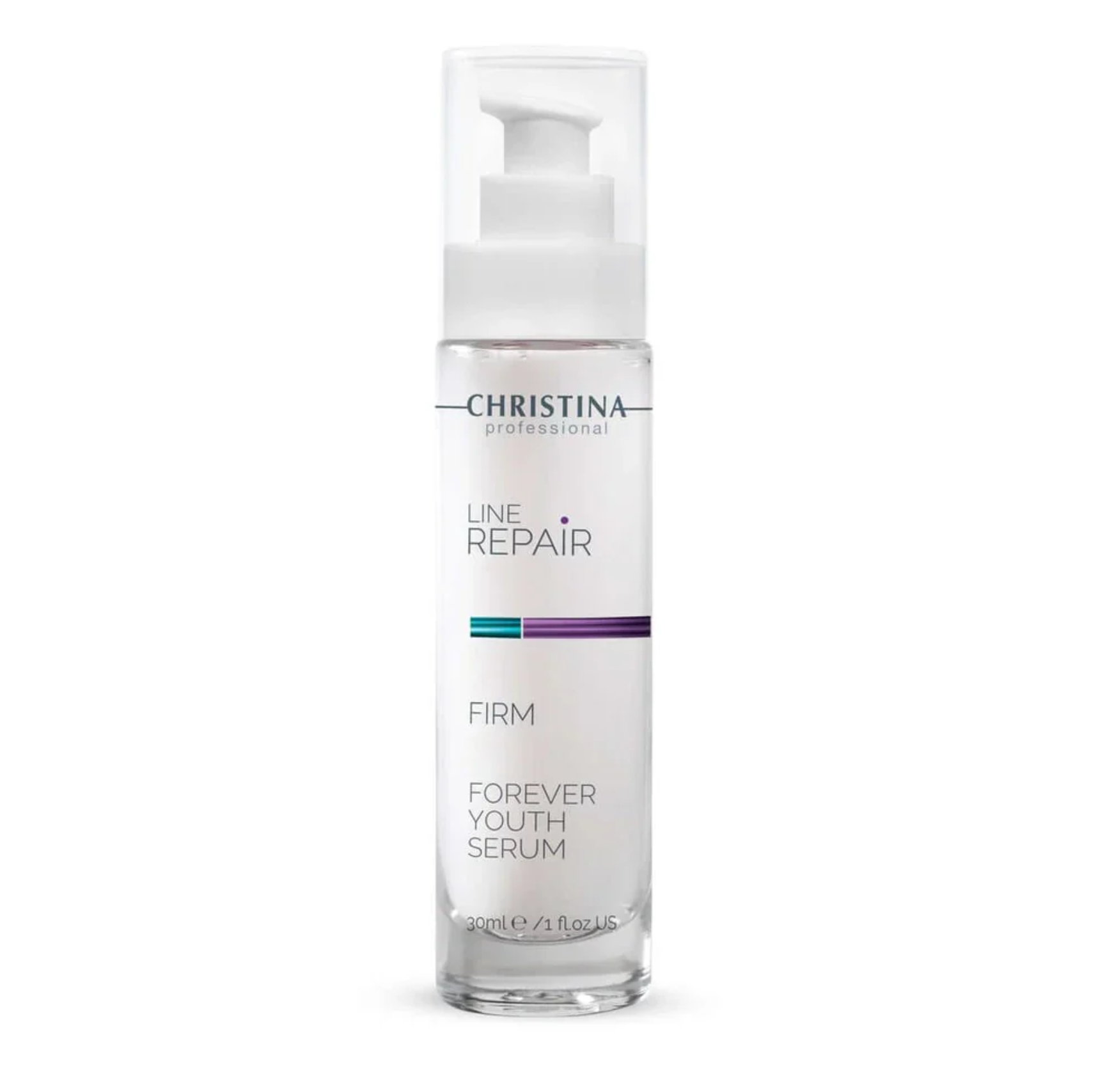Skincare serum bottle labeled 'Christina Line Repair Firm Forever Youth Serum' on a white background Christina Line Repair FIRM 年輕活顏修護精華LR-FIRM-Forever Youth Serum 30ml