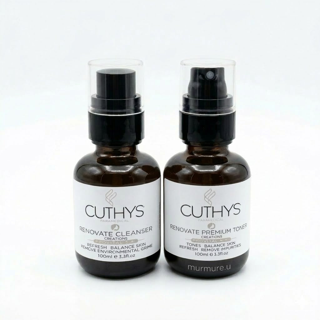Cuthys 抗敏氨基酸修復洗面套裝Two Cuthys skincare bottles on a white background
