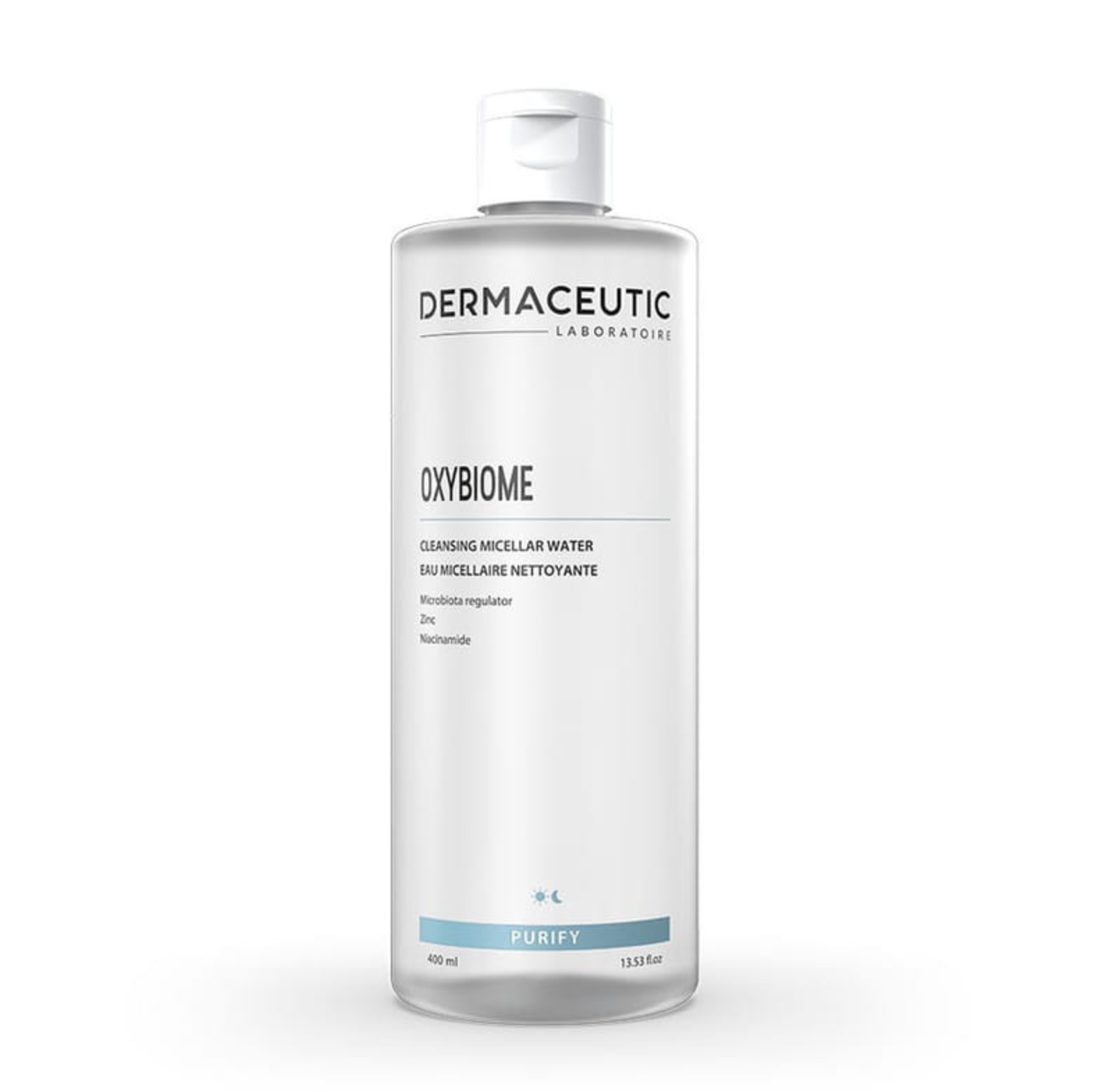 DermaCeutic Oxybiome 活氧抗菌缷妝潔面水 400mlDermaceutic Oxybiome bottle on a white background