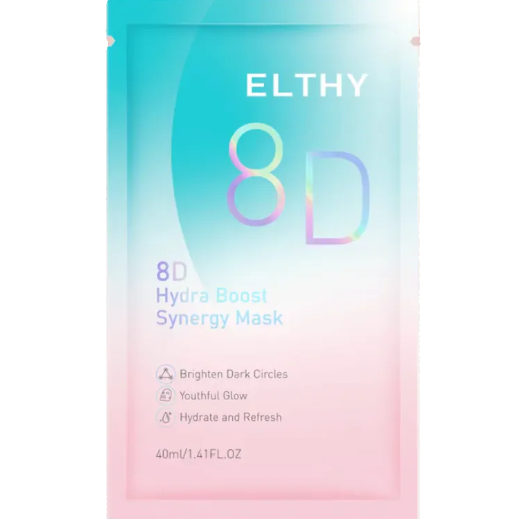 ELTHY 透明質8D玻璃水面膜 ELTHY 8D Hydra Boost Synergy Mask packaging on a pink background