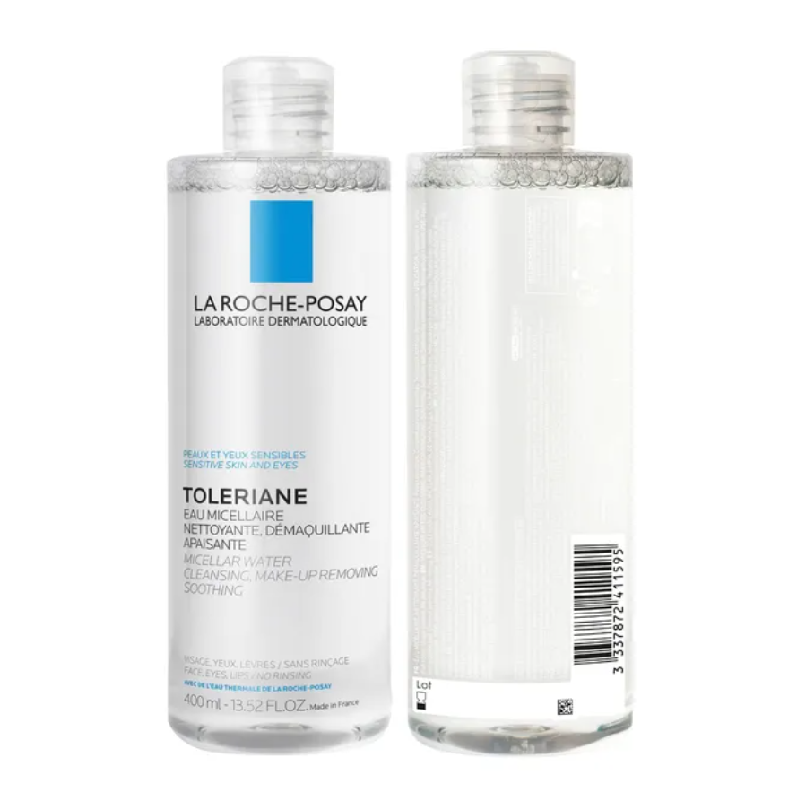 Two bottles of La Roche-Posay Toleriane skincare product on a white background