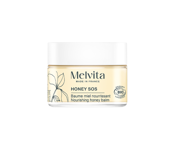 Melvita Nectar 有機3重蜂蜜急救霜 9GMelvita Honey SOS balm jar on a white background