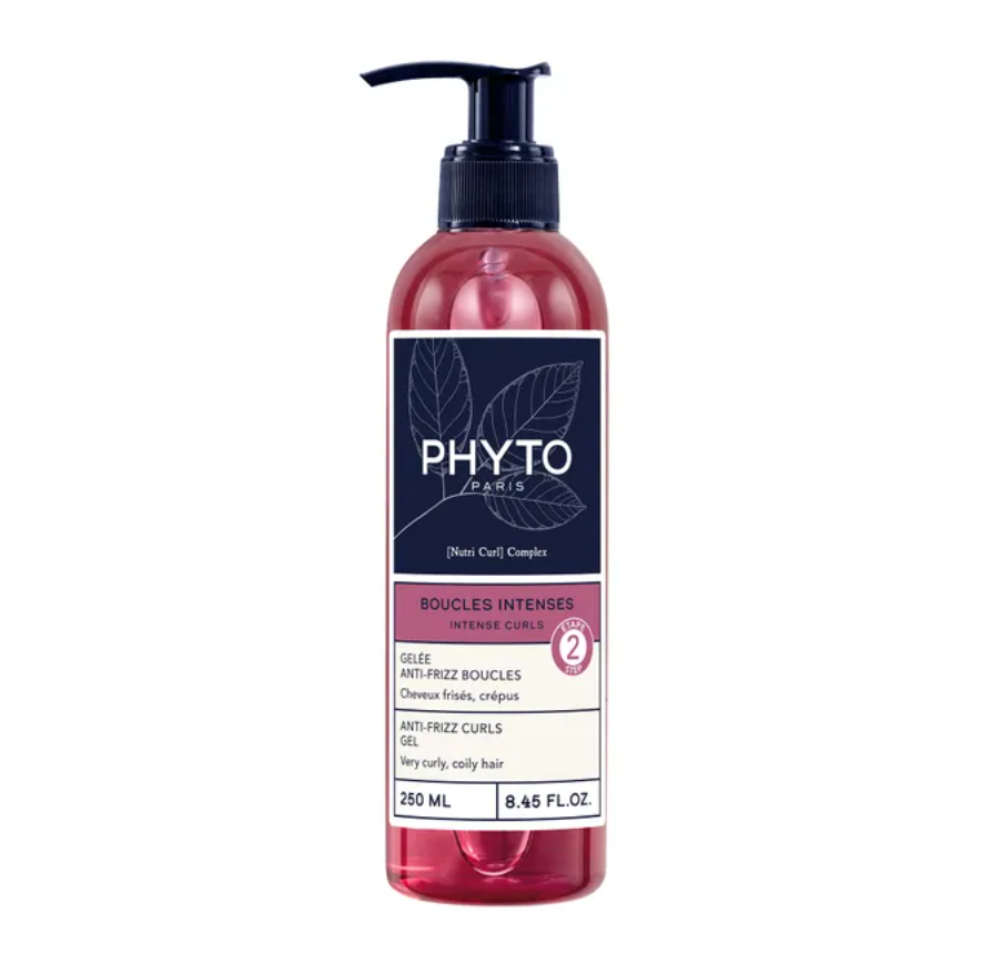 Phyto Boucles Intenses 抗毛躁強效捲髮防毛躁啫哩 250mlPhyto hair care product bottle on a white background