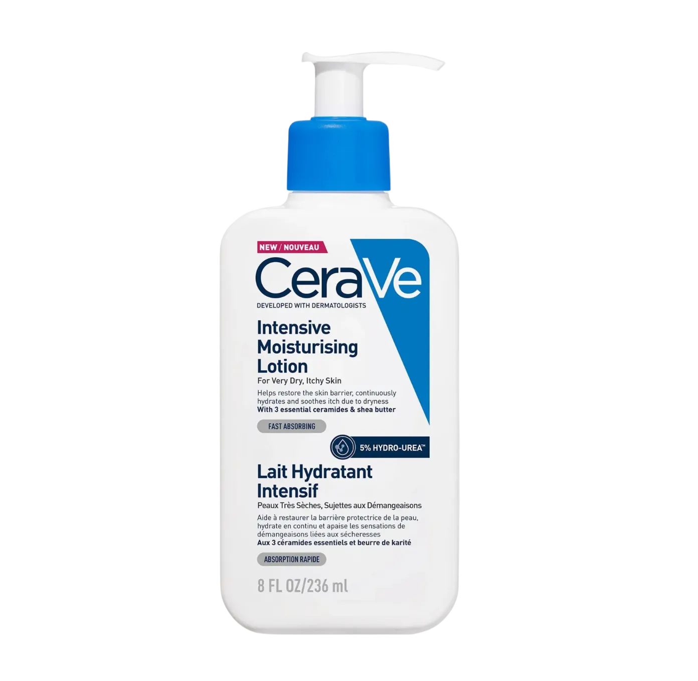 CeraVe Lait Hydratant intensive 強效保濕修復乳 236mlCeraVe intensive moisturizing lotion bottle on a white background