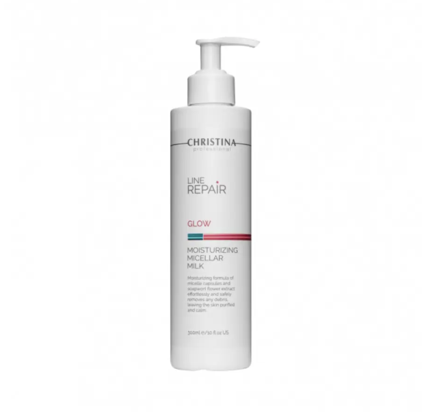 White bottle of Christina Line Repair Glow Moisturizing Micellar Balm on a white background Christina Line Repair GLOW 水漾透潤潔面乳 300ml