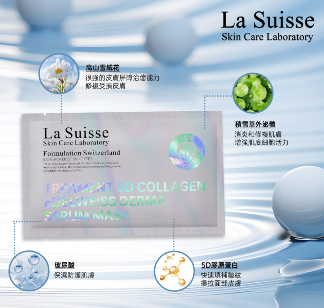 La Suisse 5D膠原雪絨花精華修複速安面膜