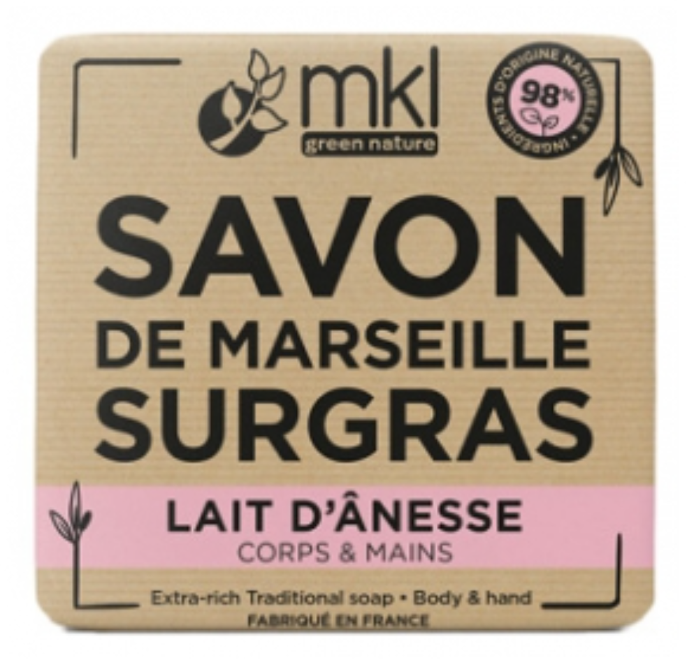 MKL Marseille soap bar packaging with text and branding on a beige background