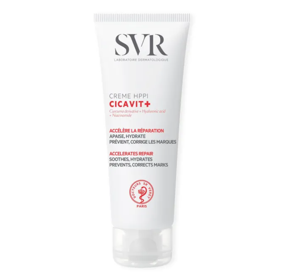 SVR Cicavit+ cream anti-mask 快速舒緩抗痕修復霜SVR Cicavit+ cream tube on a white background