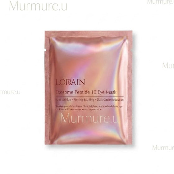 LORRAIN 時光10胜肽眼膜10片Lorain eye mask packaging with a rose gold and pink iridescent design on a white background.